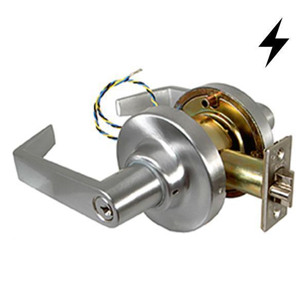 Marks 195 Cylindrical Electrified - American Lever Leverset - 24VDC - Fail Secure - 26D Satin Chrom MRK-195FEU-26D